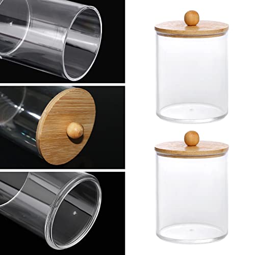 Image of Tbestmax 10-Ounce Qtip Holder Bathroom Jars Canisters for Cotton Ball Swab Pad Storage Dispenzer, Bamboo Lid (2 Pack)