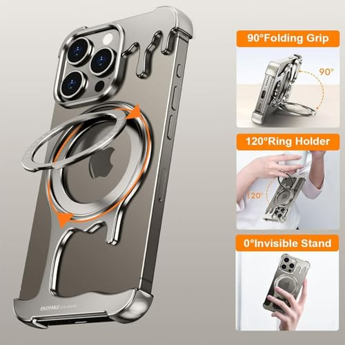 Coque metal iPhone 15 Pro Max MagSafe avec support rotatif sans cadre - 3
