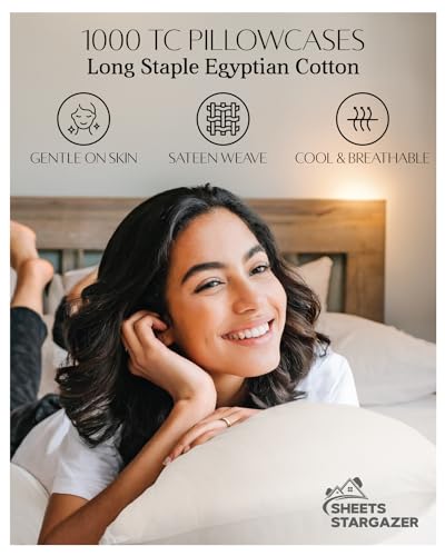 Image of 1000 Thread Count 100% Egyptian Cotton Pillow Cases, Set of 2 Pillowcase, Long-Staple 100% Cotton Breathable, Soft Sateen Weave Bed Pillow Cover, 20 X 30 Inches Pillowcases Ivory Standard Size