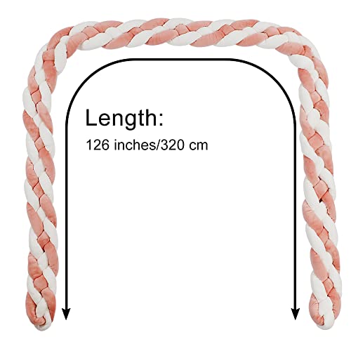 Sunyrisy Cushion Soft Knot Pillow, Handmade Braided Cushion Decor For Sofa Bedroom Playroom, Multi-Strand Weaving Plush Knotted Throw Pillows For Girls Boys Gift, 4 Strand (White-Pink, 126 Inches) #TOP2