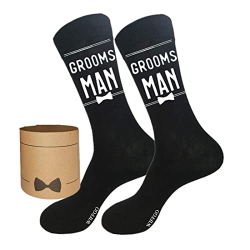 WIFFGO Groomsman Gifts For Men Wedding Gifts Novelty Socks Funny Proposal Gifts Groom Bestman 100% Cotton Crew Socks, C: 1 Pairs Groomsman, One size