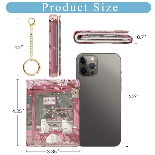 Image of Jogjam Cute Anime White Cats Small Wallets, Kawaii Japanese Rfid Womens Wallet, Slim Thin Trifold Woman Wallet, Travel PU Leather Card Holder Wallet, Mini Key Chain Cash Wallet, Girly Gifts