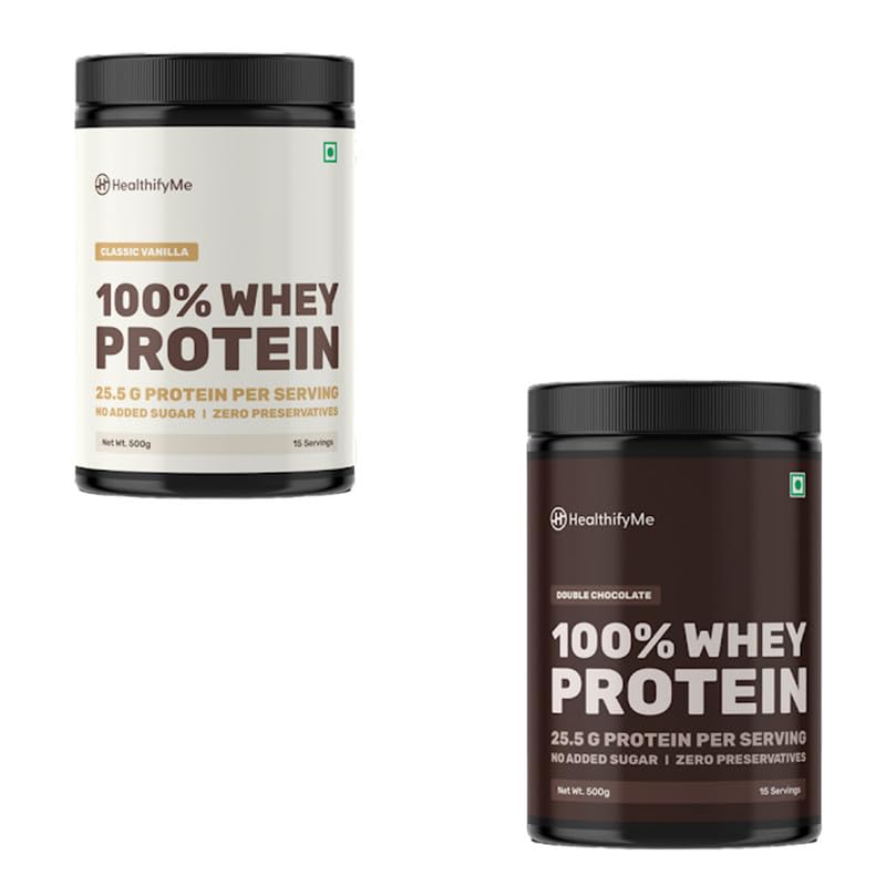 HealthifyMe 100% Whey Protein Powder Combo- 500 GM | Primary Source Whey Protein Isolate & Concentrate Blend, With Digestive Enzymes, No Added Sugar or Artificial Sweeteners, Veg- Chocolate & Vanilla (B0CLRBWR4M) Amazon Price History, Amazon Price Tracker