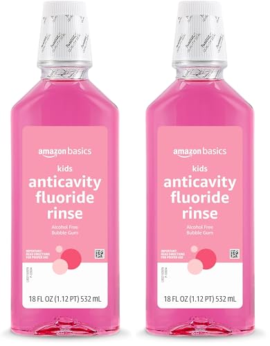 Amazon Basics Kids Mouthwash with Fluoride, Anticavity, Alcohol-Free Bubble Gum, 18 fl oz (Pack of 2)