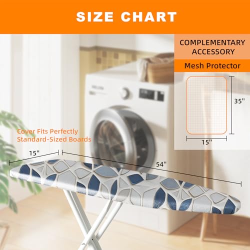 Image of Ironing Board Cover 15x54 Inch- Standard Cotton Cover with Strong Elastic Edge & Stain Resistant Surface (Geometry-1, 15 inch x 54 inch)