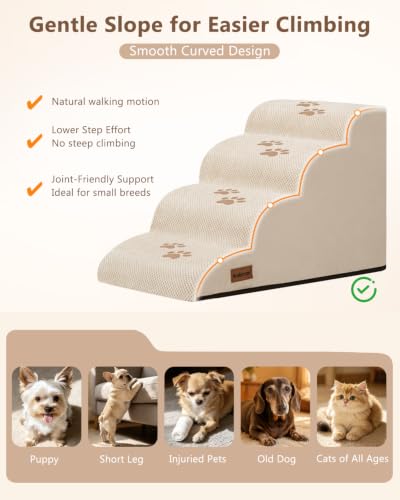Image of Aodisman Dog Stairs for High Beds,5 Step Pet Ramp for Dogs and Cats,22.4 inch H
