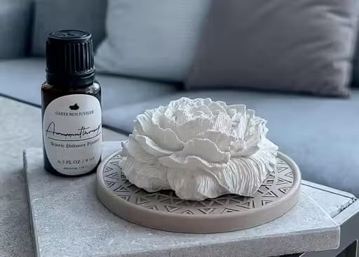 Nisha Home Decore Peony Stone Aroma Diffuser Luxury Perfume Oil 10ml | Air Freshener for Home, Office, Bathroom | Aesthetic Home Decor and Room Fragrances (White)-image-15