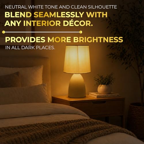 Image of Lexton Table Lamp with Fabric Shade | Bedside Night Lamp for Bedroom Living Room | Inline Switch | Decorative Desk Lamp for Study Table Office & Home Decor | White (Pack of 1)