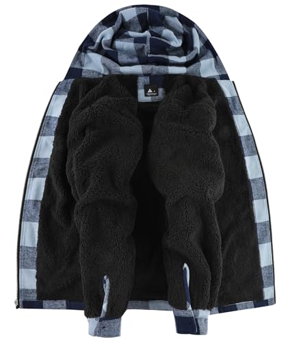 Image of SCODI Mens Flannel Hooded Jacket Fleece Sherpa Lined Zip Up Plaid Hoodies