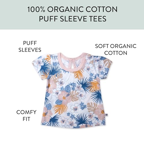 Image of HonestBaby Baby-Girls 5-Pack Puff Sleeve T-Shirts 100% Organic Cotton Baby, Toddler, Little Kid, Girl