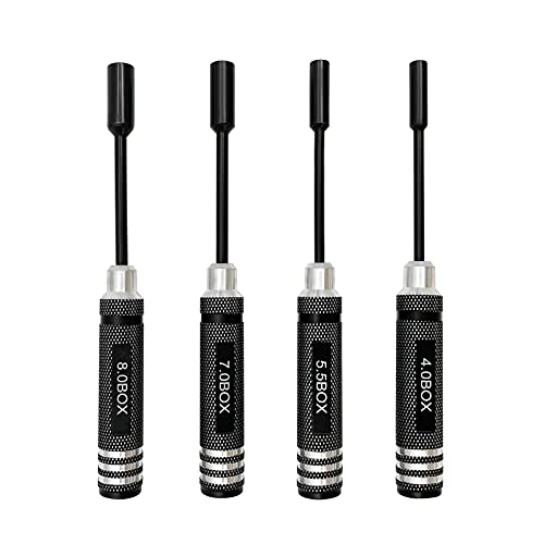 LYFJXX Lot de 4 clés à douille hexagonales en métal RC - 4 mm, 5,5 mm, 7 mm, 8 mm - 80213 - Kit d'outils pour buggy, camion, voiture télécommandée (noir) Cover