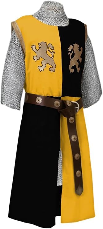 Medieval Kinght Viking V-Neck Tabard Basic Middle Age Embroidery Surcoat Tunic Sleevess Warrior Cosplay Costumes(S-6XL) (Yellow/Black, Small)