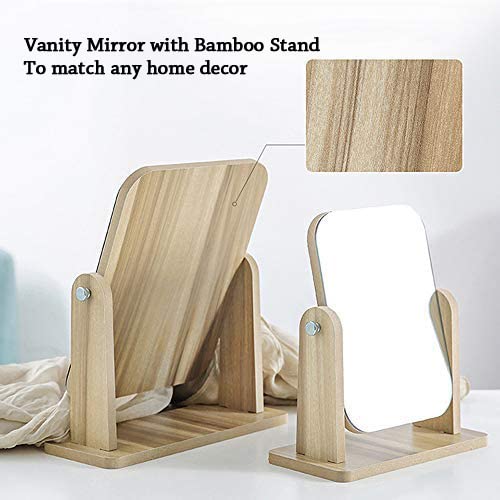 Espejo de mesa ajustable portátil de madera rectangular miniatura 2