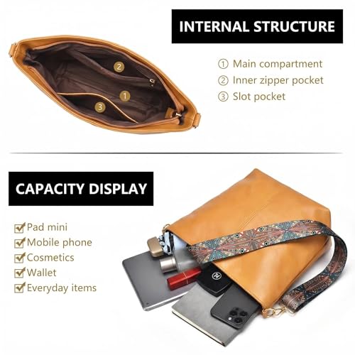 Image of Fashion Hobo Bags for Women Vegan Leather Crossbody Bag with Guitar Strap Shoulder Purses and Handbags