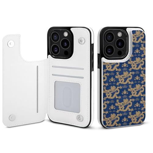 iPhone15Pro用ケース 手帳型 青 龍 ドラゴン柄 和柄 アイフォン15Pro用ケース 背面 財布型 スマホケース PUレザー カード収納 スタンド機能 おしゃれ