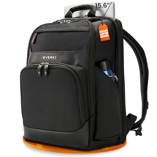 EVERKI Onyx Business Laptop Backpack – Durable Leather Ballistic & Nylon Bag, Travel-Friendly Design, Dedicated Space for Up to 15.6” Laptops, Stylish Office Backpack, 25L Capacity (EKP132), Black