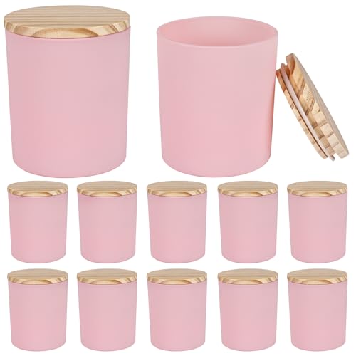 Pots à bougies vides en verre rose mat COYACOOL de 283g avec couvercle bambou x12