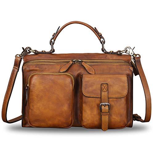 Genuine Leather Messenger Bags Satchel For Women Handmade Vintage Top Handle Crossbody Handbag Purse (Brown) #TOP1