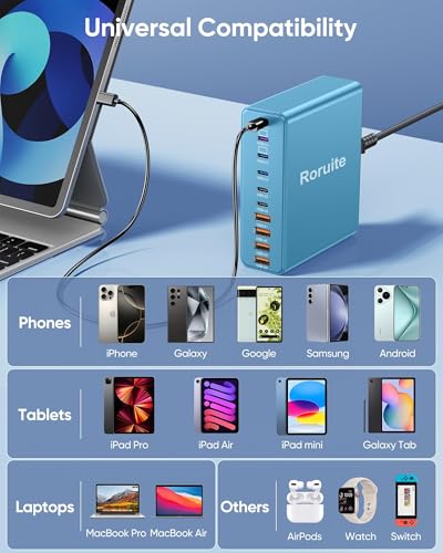 Image of 1000W USB C Charging Station, 120W PD GaN5 Super Fast USB C Charger Block-10 Port, Type C for PC Laptop MacBook Pro /Air Charger Compatible with iPhone 17 16 15 14 13 12 Pro Max, iPad, Galaxy