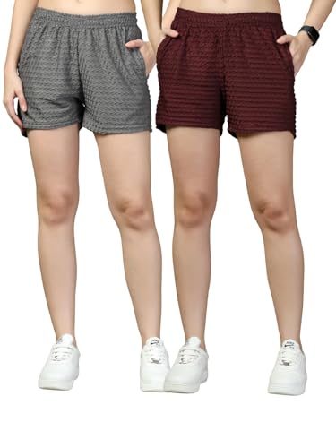 Image of UZARUS Women's Elastic Waist Shorts Night Wear Sports and Running Gym Workout and Yoga Regular Fit Short for Women Combo (Pack of 2)