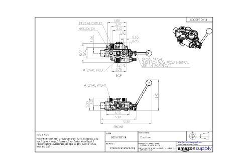 Prince RD515EB5A4B1 Directional Control Valve, Monoblock, Cast Iron, 1 Spool, 4 Ways, 3 Positions, Open Center, Motor Spool, 3 Position Detent, Lever Handle, 3000 psi, 30 gpm, In/Out: #12 SAE, Work #12 SAE