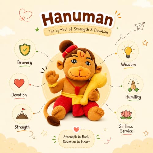 Image of AVSHUB Lord Hanuman Plush Toy Cute Bajrang Bali Soft Doll with Gada Stuffed Baby Hanuman with Soft Plush Toy, Best Return Gift for Infants, Toddlers & Kids (Medium - 25 Cm, Without Music)