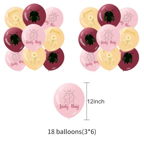 Image of LadyBug Birthday Decoration Set, Cute Cartoon Insect Happy Birthday Banner, Party Supplies with Banner, Hanging Swirl, Balloon, Cake Topper, Cupcake Topper