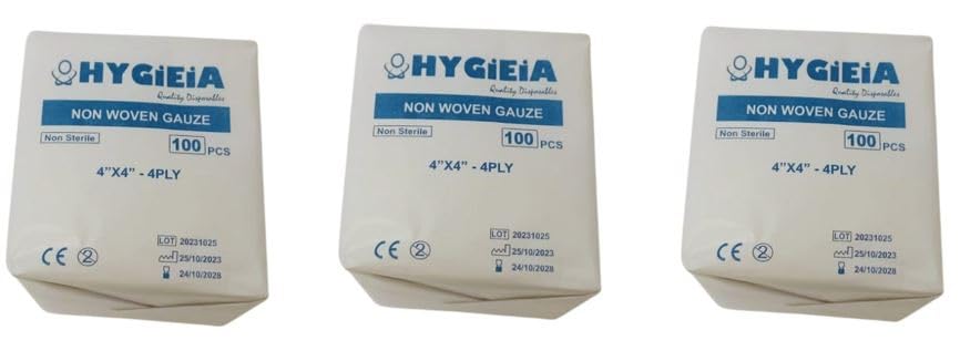 Hygieia Non Woven Gauze Swabs 4x4 4ply in 3 Packs Bundle