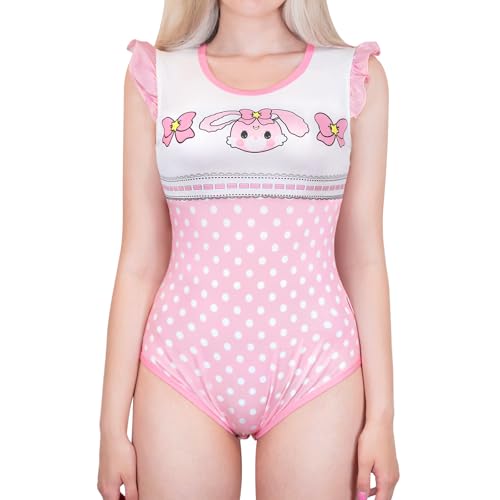 Littleforbig Silky Ruffled Sleeveless Romper Onesie Pajamas Bodysuit - Usagi Vintage Onesie XL Pink