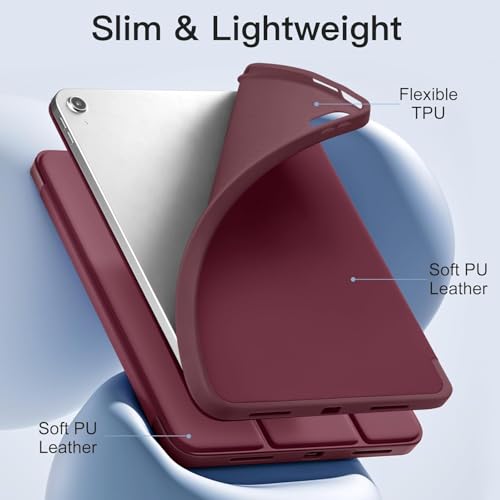 Image of ProElite Smart Case for iPad (A16) 11th /10th Generation (2025 /2022) [Auto Sleep /Wake Cover] [Left Side Pencil Holder] [Soft Flexible Case] Recoil Series - Wine