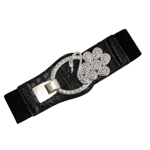 Rhinestone Silver Buckle Design Elastic PU Leather Stretch Waistband Belt for Women, Girl, Pack Of 1-image-17