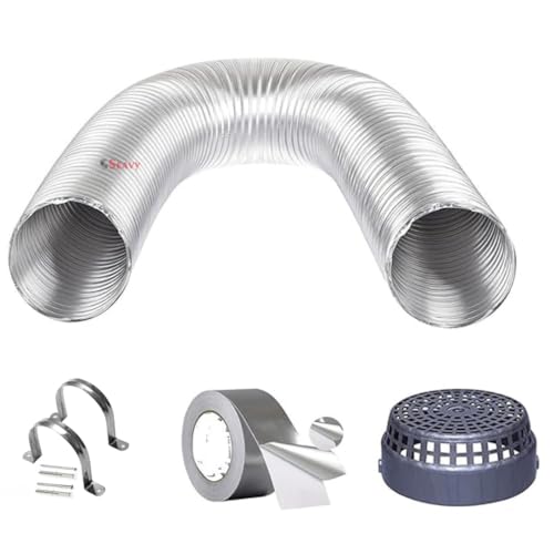 Image of 6 Inches 10 ft Kitchen Chimney Exhaust Duct Pipe Installation Kit with Cowl Cover, Clamp, Screws, Aluminum Tape | Compatibe with all Brands of Chimney (6 inch 10 ft Kit), Silver