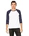 Bella Canvas Unisex Jersey 3/4 Sleeve Baseball Tee, White Navy, Large