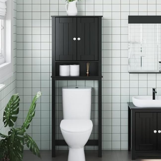 Over-The-Toilet Storage Berg Black 23.6x10.6x64.8 Solid Wood,Step 4: Write Product Description Furniture Sets, Bathroom Furniture