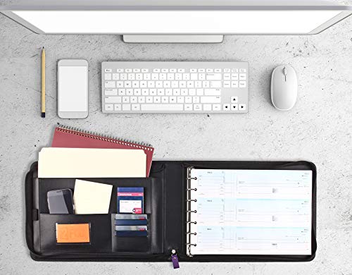 2Fold Zippered Business Check Binder 7 Ring For 3-Up Business Size Checks With Extra Business Card Case - Pu Leather Deluxe 7 Ring Checkbook Binder Portfolio With 600 Check Capacity And Storage #TOP1
