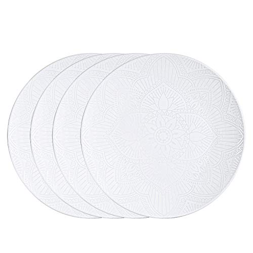 bzyoo BPA-Free Dishwasher Safe 100 Melamine La La Mandala Plate Set Best for Indoor and Outdoor Party Environmental Friendly 4 PCS Plate set Service for 4 White