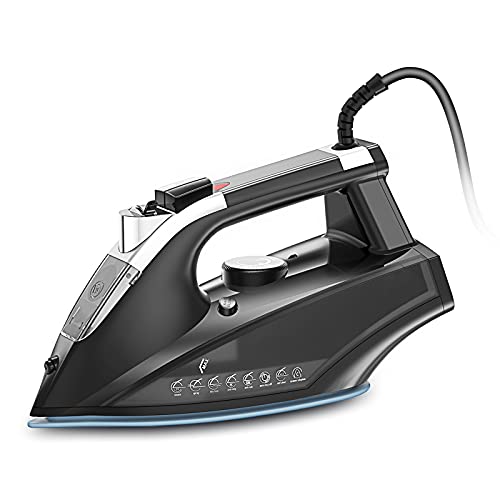 Steam Iron, 1800W Portable Steam-Dry Iron for Clothes, Non-Stick Soleplate Home Steam Iron, Anti-drip Iron with Auto-Off, Steam Control System, 470ml Water Tank
