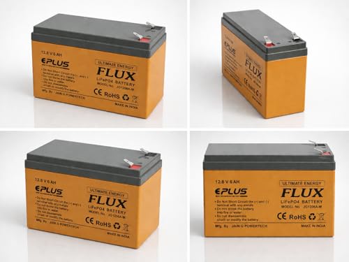 Image of EPLUS Flux 12V 6Ah Lithium LiFePO4 Battery with 20A BMS | 5X Life vs Lead Acid | Fast Charging | for Solar, Spray Pump, Toy car, Fence Pulse Machine, Computer UPS(not for APC ups)
