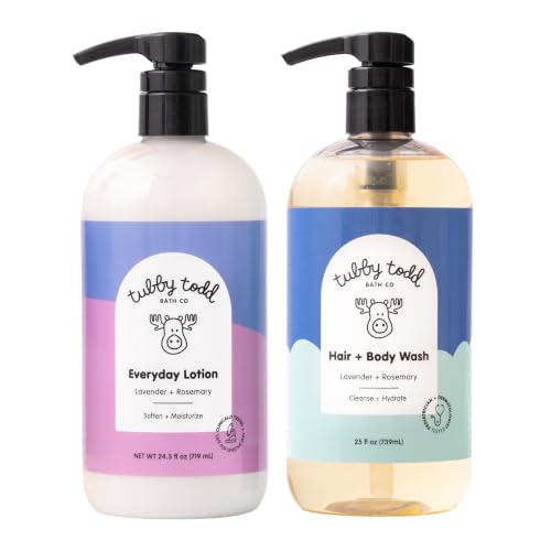 Tubby Todd Baby Body Wash and Lotion Set | Gentle, Hypoallergenic Skincare for Newborns & Toddlers, 25 oz, Lavender Rosemary