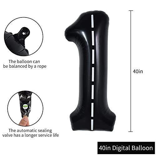Image of TONIFUL 40 Inch Large Race Car Number 1 Balloon 1st Birthday Decorations | 1st 10th 18th Race Car Birthday Party Supplies Foil Black 1 Balloon for Boys Men Fast Checkered Flag Party Decor