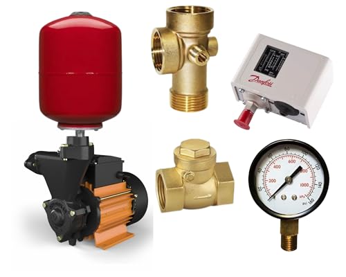 Image of kirloskar Anisa 1 hp Water Pump with Pressure Boosting 24 Liter Tank with Accessories Single Phase NRV, 5-Way Connector, Danfoss Switch, Pressure Gunge, Head Range up to 30 Meter