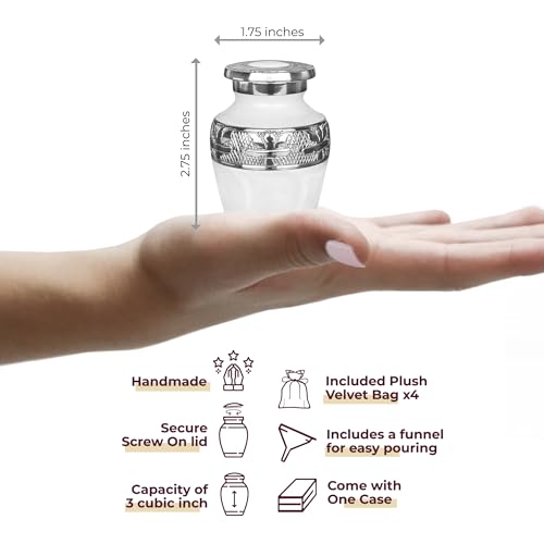 Image of Trupoint Memorials Cremation Urns for Human Ashes, Silver Lining Decorative Burial Urns for Male and Female, Funeral Memorial Urn for Women and Men - White with Silver Lining, 4 Keepsakes
