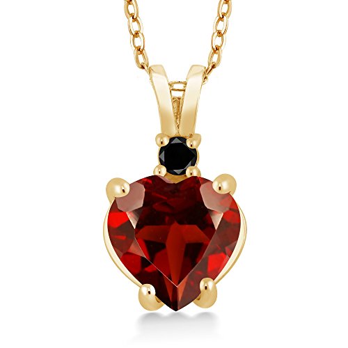 Gem Stone King 2.07 Ct Heart Shape Red Garnet Black Diamond 14K Yellow Gold Pendant