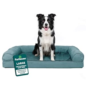 FurHaven Orthopedic Dog Bed for Large Dogs, Sofa Contour Mattress with Egg Crate with a Solid Orthopedic Foam Base for Joint Support, Removable Washable Cover, Large, Plush & Suede, Deep Pool