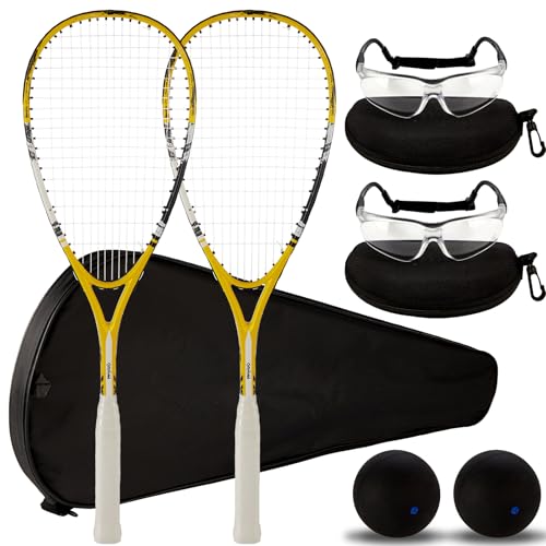 Conderyang 2 Pack Beginner Squash Racquet Set Includes Racquets with Racket Bags Anti Fog Goggles...