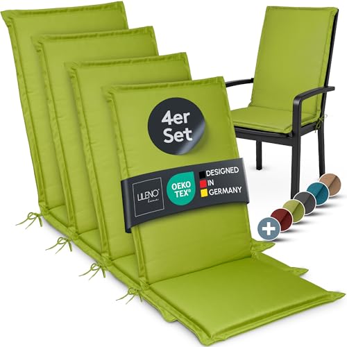 LILENO HOME Gartenstuhl Auflagen [4er Set - Hochlehner] in Apfelgrün - Bequeme Liegen als Sitzauflagen für Gartenmöbel - Stuhlkissen für Gartenstühle und Klappstühle MIA