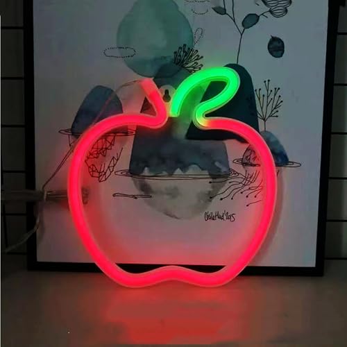 Image of Apple Neon Light Sign Handmade Lamp for Wall Room Party Home Bar Art Christmas Bedroom Table Wedding Party Desktop Decoration Teen Kids Birthday Holiday Gift USB Powered(Red-Green)