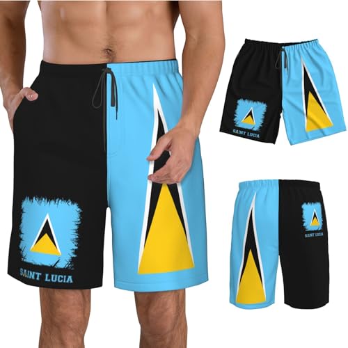 Saint Lucia Flag Men's Swim Trunks Beach Shorts Drawstring Quick Dry Running Shorts with Pockets