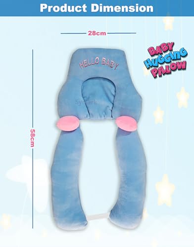 Image of Baby Hugging Pillow with Supersoft Fabric | 0-18 Months Newborn Pillow /Takiya /Cushion | Neck & Head Support for Babies (HB-Blue01)