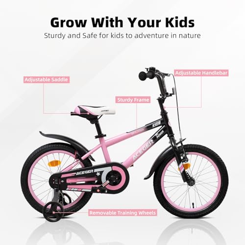 Image of ACEGER Simon Kids Bike for Boys Girls Toddlers, Unisex for Aged 3-13 Years, 12 14 16 18 Inch Children Bicycle with Training Wheels, 20 Inch Bike with Kickstand